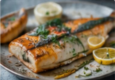 Gebratenes Lachsfilet mit Kräutern und Zitrone